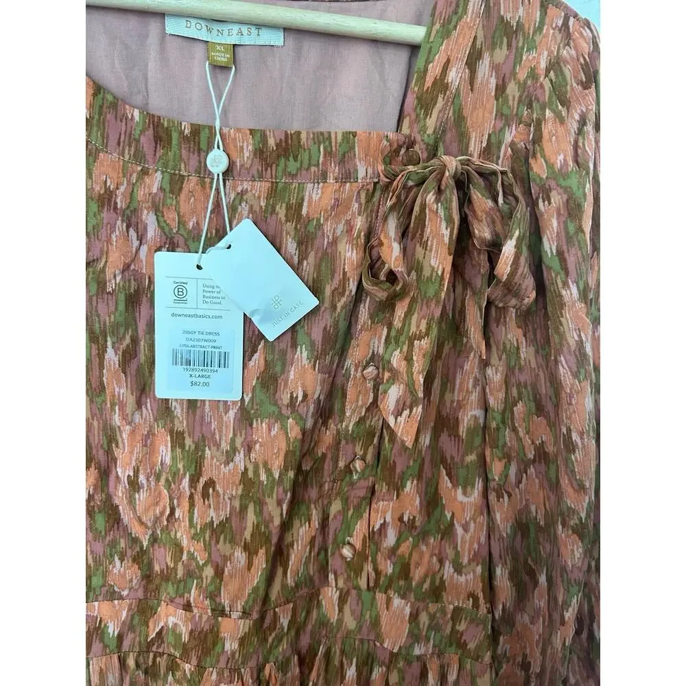 NWT Downeast Ziggy Tie Dress Midi Abstract Print Size‎ XL Romantic Modest Button